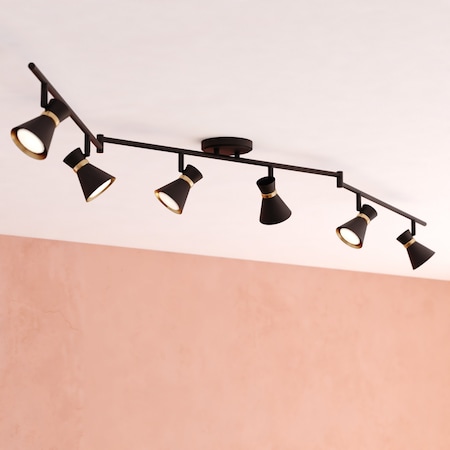 Vaxcel Ceiling Spot Fixture with Metal Shades Alto 6 Light LED Matte Black with Gold Satin Brass Accents C0288